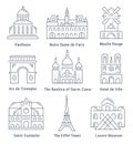 Set Vector Flat Line Icons Paris Architecture Royalty Free Stock Photo