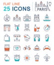 Set Vector Flat Line Icons Paris and France Royalty Free Stock Photo