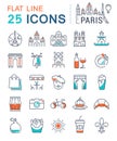 Set Vector Flat Line Icons Paris and France