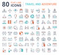 Set Vector Flat Line Icons Travel and Adventure Royalty Free Stock Photo