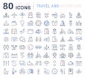 Set Vector Flat Line Icons Travel and Adventure Royalty Free Stock Photo