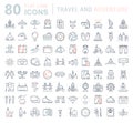 Set Vector Flat Line Icons Travel and Adventure Royalty Free Stock Photo