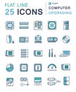 Set Vector Flat Line Icons Upgrading Computer