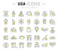 Set Vector Flat Line Icons USA and America Royalty Free Stock Photo