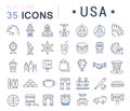 Set Vector Flat Line Icons USA and America Royalty Free Stock Photo