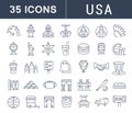 Set Vector Flat Line Icons USA and America Royalty Free Stock Photo