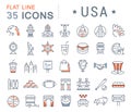 Set Vector Flat Line Icons USA and America Royalty Free Stock Photo