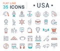 Set Vector Flat Line Icons USA and America Royalty Free Stock Photo