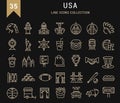 Set Vector Flat Line Icons USA and America Royalty Free Stock Photo