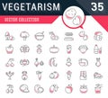 Set Vector Flat Line Icons Vegetarianism