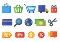 Set of vector flat shopping icons. Design concept for online shopping, e-commerce, store, customer service, delivery Royalty Free Stock Photo