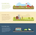 Set of Vector Flat Style Illustrations of Farm Landscape