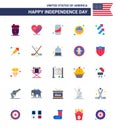 Set of 25 Vector Flats on 4th July USA Independence Day such as fire; flag; beer; badge; american