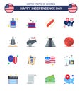 Set of 16 Vector Flats on 4th July USA Independence Day such as launcher; map; independence; location; hotdog