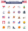 Set of 25 Vector Flats on 4th July USA Independence Day such as plant; cactus; american; usa; bird