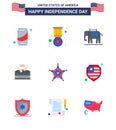 Set of 9 Vector Flats on 4th July USA Independence Day such as star; men; elephent; parade; instrument
