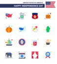 Set of 16 Vector Flats on 4th July USA Independence Day such as usa; states; usa; map; pumpkin