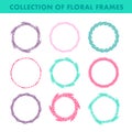 Set of vector floral hand drawn frames. Royalty Free Stock Photo