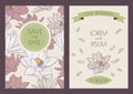 Set of vector floral vintage backgrounds. Hand drawn lotus flowe