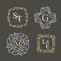 Set of vector floral wedding template monogram logo wedding. Vintage monoline Wreath Background. Art deco frames easy to edit. Royalty Free Stock Photo