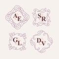 Set of vector floral wedding template monogram logo wedding. Vintage monoline Wreath Background. Art deco frames easy to Royalty Free Stock Photo