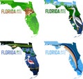 Set of vector Florida - American state map with swordfish Atlantic sailfish, great blue heron, puma cougar or mountains lion, alli Royalty Free Stock Photo