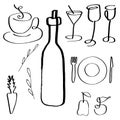 A set of vector food and drink related icons, hand drawn line art, abstract design elements Royalty Free Stock Photo