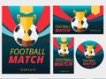 Set of vector football match flyer, poster, badge and banner bac Royalty Free Stock Photo