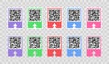Set of vector frames with an arrow pointing to the qr code vector design. Scanning barcode banners graphic design