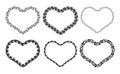 A set of vector frames in the form of a heart on a white background. Retro borders pattern collection isolated Royalty Free Stock Photo