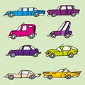 Set of vector freehand drawings of various cars Royalty Free Stock Photo