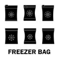 Set of vector frozen food bag. Freeze bag. Containers and bags for food semi-finished products frozen. Vacuum packed for freezing