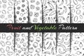 Set of vector fruit and vegetable patterns. Royalty Free Stock Photo