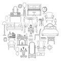 Set of vector furniture icons in outline style.