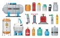 Set of vector gas cylinder. Safety fuel tank of helium butane acetylene