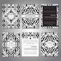 Set of vector geometric black and white brochure templates for business and invitation. Ethnic Royalty Free Stock Photo
