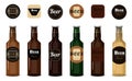 Set of vector glass beer bottles. Isolated bottles with different types, grades and firms of beer on a white background Royalty Free Stock Photo