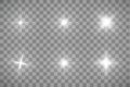 Set of Vector glowing light effect stars bursts with sparkles on transparent background. Transparent stars Royalty Free Stock Photo