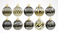 Set of vector gold and black christmas balls with ornaments. golden collection isolated realistic decorations. Vector illustration Royalty Free Stock Photo