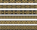Set of vector gold and black seamless Kazakh national ornament.