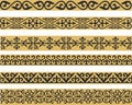 Set of vector gold and black seamless Kazakh national ornament.