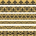 Set of vector gold and black seamless Kazakh national ornament.