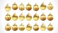 Set of vector gold christmas balls with ornaments. golden collection isolated realistic decorations. Vector illustration on white Royalty Free Stock Photo
