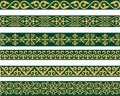 Set of vector gold and green seamless Kazakh national ornament