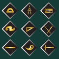 Set vector gold icons of drawing accessories