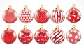 Set of vector gold and red christmas balls with ornaments. golden collection isolated realistic decorations. Vector illustration