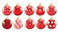 Set of vector gold and red christmas balls with ornaments. golden collection isolated realistic decorations. Vector illustration Royalty Free Stock Photo