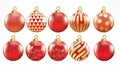 Set of vector gold and red christmas balls with ornaments. golden collection isolated realistic decorations. Vector illustration Royalty Free Stock Photo