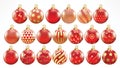 Set of vector gold and red christmas balls with ornaments. golden collection isolated realistic decorations. Vector illustration Royalty Free Stock Photo