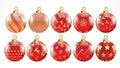 Set of vector gold and red christmas balls with ornaments. golden collection isolated realistic decorations. Vector illustration Royalty Free Stock Photo